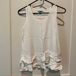 She & Sky Ruffle Tank Blouse in White